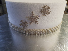 Load image into Gallery viewer, Snowflake diamante Cake topper decorations for a Winter wedding cake by Crystal wedding uk
