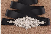 Load image into Gallery viewer, Brides sash belt, rhinestone bridal dress belt.
