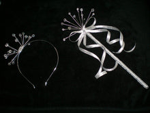 Load image into Gallery viewer, Crystal flower girl wand plus matching crystal head band
