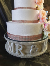 Load image into Gallery viewer, Mr &amp; Mrs cake stand-Pearl and REAL CRYSTAL stones. wedding cake stand + lights + personalised by Crystal wedding uk

