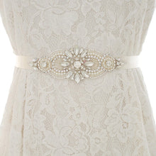 Load image into Gallery viewer, Brides sash belt , rhinestone pearl  bridal dress belt.