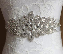 Load image into Gallery viewer, Brides sash belt, rhinestone bridal dress belt.