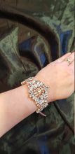 Load image into Gallery viewer, Rose gold crystal Flower wrist corsage, Wedding cuff, BRIDAL WRISTLET
