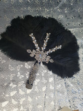 Load image into Gallery viewer, Black Feather Fan wedding bouquet, Ostrich feather crystal hand fan bouquet by Crystal wedding uk
