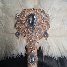 Load image into Gallery viewer, Brides Feather Fan bouquet , alternative  Bouquet,  Great Gatsby wedding style.
