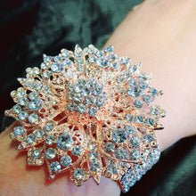 Load image into Gallery viewer, ROSE GOLD Wrist corsage ,Crystal rhinestone Wedding Cuff, bridesmaid Bracelet by Crystal wedding uk