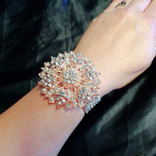Load image into Gallery viewer, ROSE GOLD Wrist corsage ,Crystal rhinestone Wedding Cuff, bridesmaid Bracelet by Crystal wedding uk