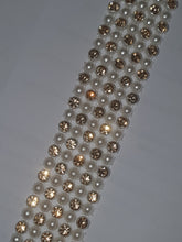 Load image into Gallery viewer, Gold Diamante & white pearl ribbon string style banding ,rhinestone wedding cake decoration 1 yard - White and Gold