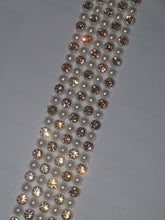 Load image into Gallery viewer, Gold Diamante & white pearl ribbon string style banding ,rhinestone wedding cake decoration 1 yard - White and Gold