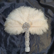 Load image into Gallery viewer, Feather Fan bridal hand fan, Ostrich feather wedding fan. by Crystal wedding uk
