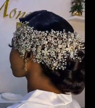 Load image into Gallery viewer, large Vintage  inspired crystal tiara hair band wrap  , hair piece by Crystal wedding uk