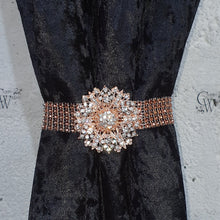 Load image into Gallery viewer, Crystal BroochTie Backs, rose gold and rhinestone Curtains hold backs, magnetic holders