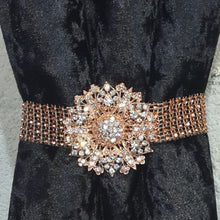Load image into Gallery viewer, Crystal BroochTie Backs, rose gold and rhinestone Curtains hold backs, magnetic holders