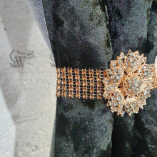 Load image into Gallery viewer, Crystal BroochTie Backs, rose gold and rhinestone Curtains hold backs, magnetic holders
