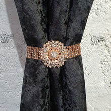 Load image into Gallery viewer, Crystal BroochTie Backs, rose gold and rhinestone Curtains hold backs, magnetic holders
