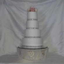 Load image into Gallery viewer, Pearl  and crystal droplet cake stand, wedding cake stand,  round or square by Crystal wedding uk
