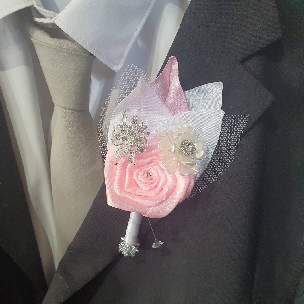 Wedding Boutonniere, wrist corsage.  broochbuttonhole , Wedding Buttonhole Pin for groom, usher, groomsman. by Crystal wedding uk