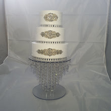Load image into Gallery viewer, Chandelier cake stand [ crystal cake stand [ wedding cake stand + LED lights by Crystal wedding uk