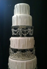 Load image into Gallery viewer, Crystal cake separator crystal drape +LED's, set of 3 dividers in sizes: 15cm+20cm- 6" 8" 10" by 3" TALL by Crystal wedding uk
