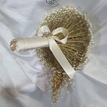 Load image into Gallery viewer, Pearl cascade teardrop brooch bouquet Jeweled art deco gatsby vintage style. by Crystal wedding uk