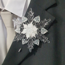 Load image into Gallery viewer, Rhinestone Snowflake Boutonniere - Grooms Boutonniere for a Winter  Wedding - Christmas Wedding
