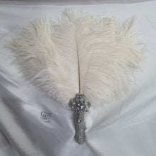 Load image into Gallery viewer, 3  feather fans, wedding hand fan - any colour as custom made by Crystal wedding uk