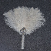 Load image into Gallery viewer, 3  feather fans, wedding hand fan - any colour as custom made by Crystal wedding uk