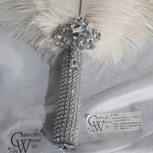 Load image into Gallery viewer, 3  feather fans, wedding hand fan - any colour as custom made by Crystal wedding uk