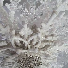 Load image into Gallery viewer, Snowflake bouquet with frozen blue accent for a Winter wedding bridesmaid by Crystal wedding uk