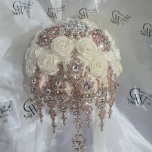 Load image into Gallery viewer, BROOCH BOUQUET  trailing brooch bouquet  Alternative   jewel  wedding bouquet. - Silver, rose gold or Gold tone by Crystal wedding uk
