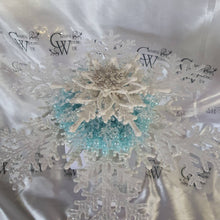 Load image into Gallery viewer, Snowflake bouquet with frozen blue accent for a Winter wedding bridesmaid by Crystal wedding uk