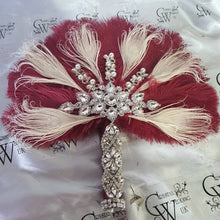 Load image into Gallery viewer, 16&quot; Feather Bridal brooch Bouquet Ostrich Big  Feather Fan Bridal Bouquet Ivory Great Gatsby 1920&#39;s wedding  Crystal wedding uk
