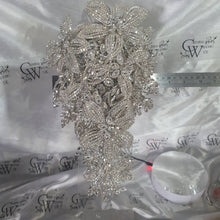 Load image into Gallery viewer, Luxury Diamante bouquet brooch Jewel rhinestone crystal wedding bouquet Crystal Bridal Bouquet, cascade Jewel bouquet by Crystal wedding uk