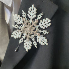 Load image into Gallery viewer, Rhinestone Snowflake Boutonniere - Grooms Boutonniere for a Winter  Wedding - Christmas Wedding
