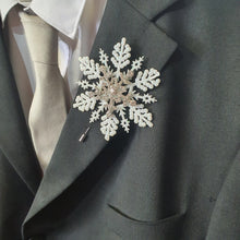 Load image into Gallery viewer, Rhinestone Snowflake Boutonniere - Grooms Boutonniere for a Winter  Wedding - Christmas Wedding
