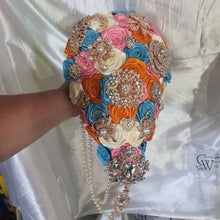 Load image into Gallery viewer, Brooch bouquet, teardrop brooch bouquet, jewel wedding bouquet. - Silver, Rose gold  or Gold tone by Crystal wedding uk