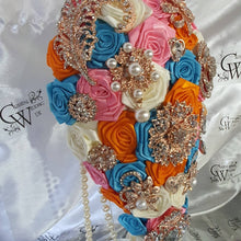 Load image into Gallery viewer, Brooch bouquet, teardrop brooch bouquet, jewel wedding bouquet. - Silver, Rose gold  or Gold tone by Crystal wedding uk