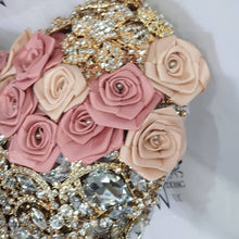 Load image into Gallery viewer, BROOCH BOUQUET Heart shaped brooch bouquet ribbon rose,  jewel heart wedding bouquet. by Crystal wedding uk