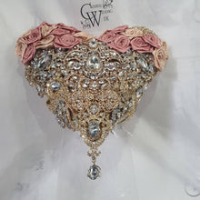 Load image into Gallery viewer, BROOCH BOUQUET Heart shaped brooch bouquet ribbon rose,  jewel heart wedding bouquet. by Crystal wedding uk