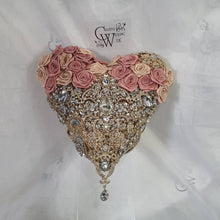 Load image into Gallery viewer, BROOCH BOUQUET Heart shaped brooch bouquet ribbon rose,  jewel heart wedding bouquet. by Crystal wedding uk