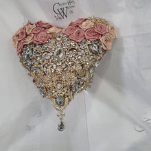 Load image into Gallery viewer, BROOCH BOUQUET Heart shaped brooch bouquet ribbon rose,  jewel heart wedding bouquet. by Crystal wedding uk