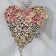 Load image into Gallery viewer, BROOCH BOUQUET Heart shaped brooch bouquet ribbon rose,  jewel heart wedding bouquet. by Crystal wedding uk