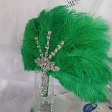 Load image into Gallery viewer, Wedding feather fan, Green feather brides ostrich fan, wedding hand fan, Great Gatsby any colour as custom made by Crystal wedding uk