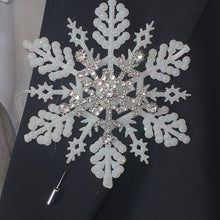 Load image into Gallery viewer, Rhinestone Snowflake Boutonniere - Grooms Boutonniere for a Winter  Wedding - Christmas Wedding
