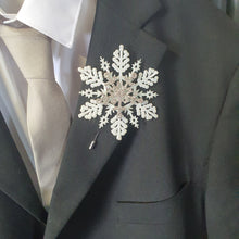Load image into Gallery viewer, Rhinestone Snowflake Boutonniere - Grooms Boutonniere for a Winter  Wedding - Christmas Wedding