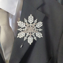 Load image into Gallery viewer, Rhinestone Snowflake Boutonniere - Grooms Boutonniere for a Winter  Wedding - Christmas Wedding
