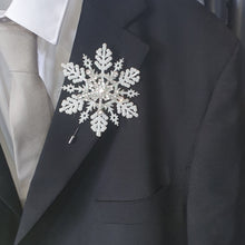 Load image into Gallery viewer, Rhinestone Snowflake Boutonniere - Grooms Boutonniere for a Winter  Wedding - Christmas Wedding
