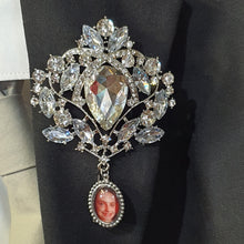 Load image into Gallery viewer, Photo Wedding Charm Boutonniere, Personalised buttonhole, dress corsage, Silver brooch photo, Wedding Buttonhole Pin. by Crystal wedding uk