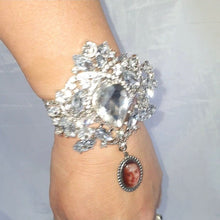 Load image into Gallery viewer, Photo Wedding  charm corsage, Personalised corsage, wrist corsage, Silver brooch photo, Wedding bracelet by Crystal wedding uk