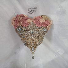 Load image into Gallery viewer, BROOCH BOUQUET Heart shaped brooch bouquet ribbon rose,  jewel heart wedding bouquet. by Crystal wedding uk
